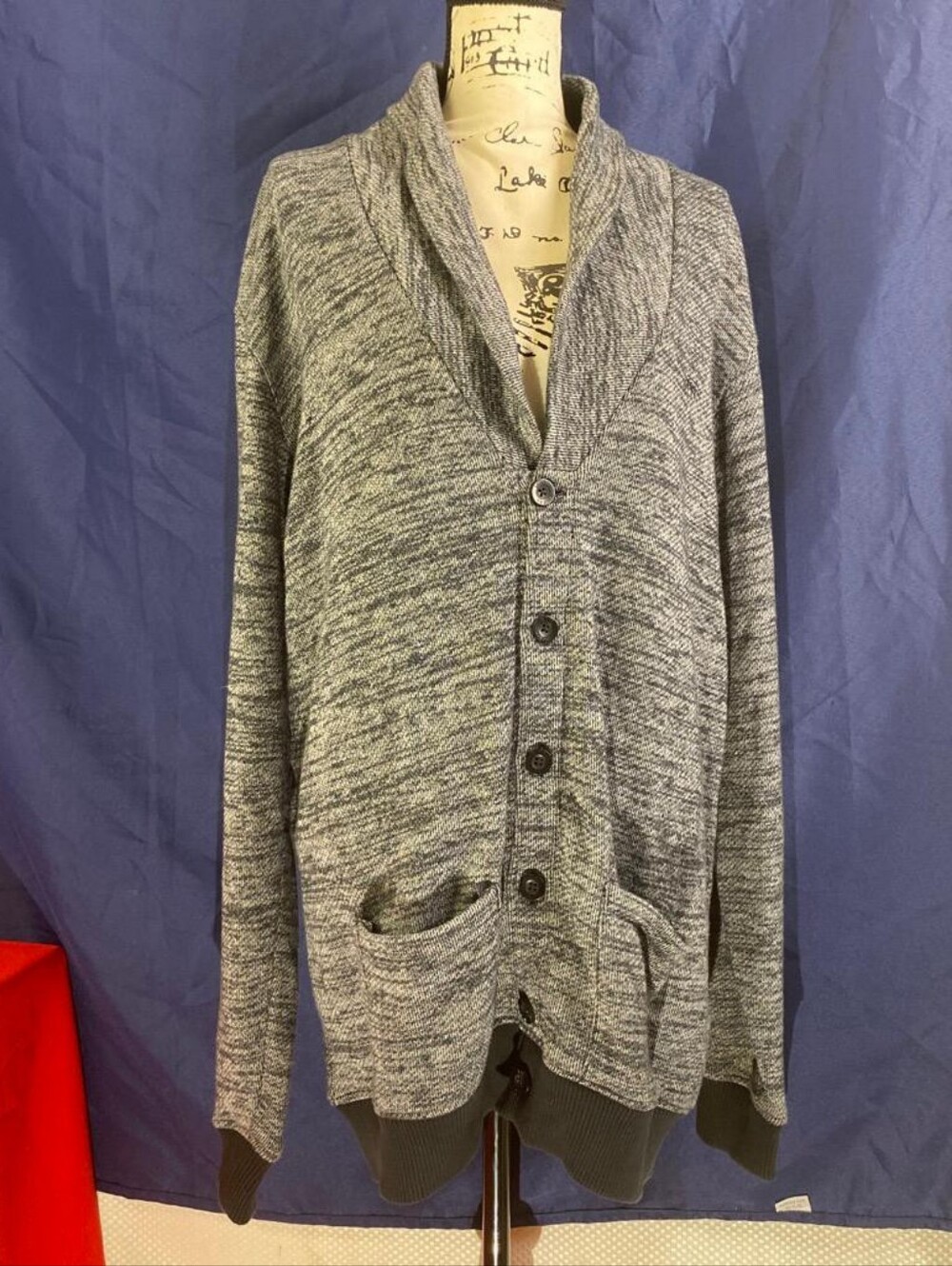 Vans Gray Marled Shawl Collar Cardigan Button Sweater Pockets Size  XXL
